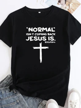 Normal Jesus É A Cruz De Impressão Mulheres T-Shirt De Manga Curta O Pescoço Solto Mulheres Camiseta De Senhoras T-Shirt Tops, Camisetas Mujer