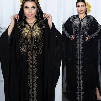 africana Chiffon vestidos com Capuz para mulher Dubai, Turquia Muçulmana Kaftan Abayas Plus Size Boubou 2 PCS Conjunto de Roupa de Festa de Casamento