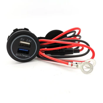 Dual USB Car Auto 2.4 Um Carregador Traço Tomada do carregador Rápido 3.0 LED Azul Cabo