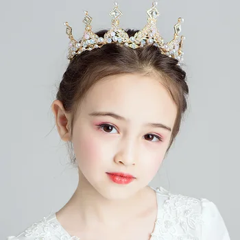 Cristal Vintage Royal Queen King Tiaras e Coroas Crianças Baile Diadema Enfeites de Cabelo de Cabelo Jóias Acessórios