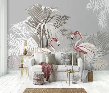 beibehang Personalizados em 3d papel de parede mural Nórdicos, pintados à mão, planta tropical flamingo palmeira de fundo de parede papel de parede