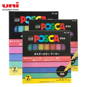 UNI POSCA marcadores rotuladores plumones conjunto de 7 cores para a animação / cartaz de caneta, grafite desenho PC-1 M PC-3M PC-5M