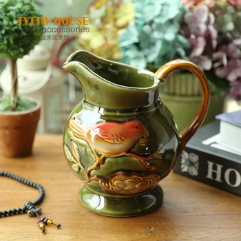 l Verde Pássaro de Vidro Ofício Padrão de Vaso de Cerâmica Monolever Decoração de Flores