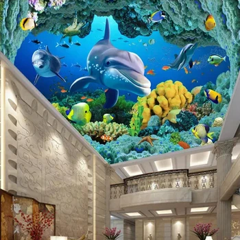 Personalizado com Foto 3D do Mundo Subaquático Ocean Hotel Dolphin Sala de estar de Crianças do Quarto Decoração de Interiores Moderna Teto Mural de Parede