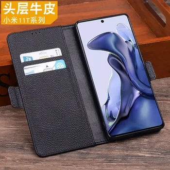 Luxo Real Genuíno Carteira de Couro Casos de Telefone Para o Xiaomi Mi 11t Mi11t Pro Saco do Telefone Slot para Cartão de Bolso