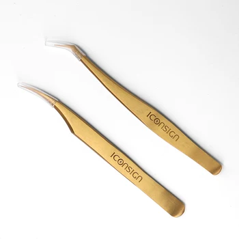 2 peças/set de Alta Qualidade cílios Pinças de Aço Inoxidável de Alta Tigthness Ouro Anti-estático Curvado/dobrou o Curler compõem ferramentas