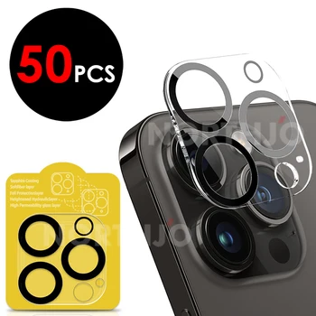 50Pcs Lente de Câmera de Filme Para o iPhone Pro 15 14 13 12 11 Max Mini Protetor de Tela Preto 3D Cobertura Completa