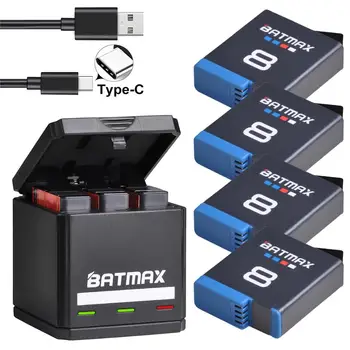Batmax para Gopro Hero 8 Bateria do Li-íon Preto Herói 8 Preto GoPro Hero 7 Cam Akku + USB Triplo Carregador de Tipo C, Porto