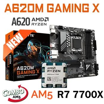 AMD A620 Soquete EM5 placa-mãe Gigabyte A620M JOGOS X DDR5 placa-Mãe área de Trabalho Com AMD Ryzen 7 7700X CPU Terno de 128GB PCI-E 4.0