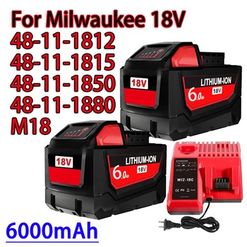 18V Para Milwaukee M18 Bateria M18B6 XC 6.0 Ah Li-Ion 48-11-1860 48-11-1852 48-11-1850 48-11-1840 Cordless Ferramenta de Poder 18V Carregador