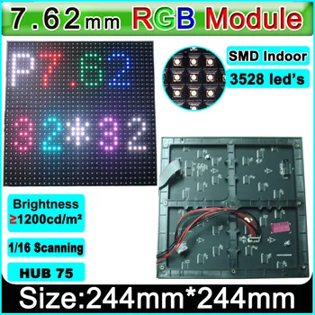 PH 7.62 SMD 3 em 1 LED RGB módulos,cores Interior LED módulo 32*32Pixel, 244*244mm, vídeo de cor Completa de parede unidade de módulo