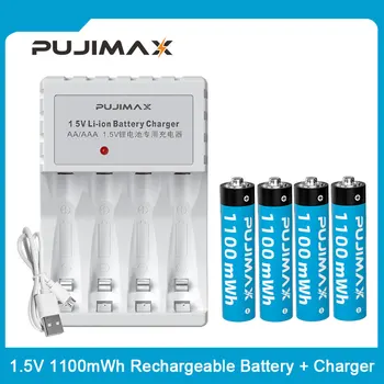 PUJIMAX AAA Recarregáveis Baterias de 1,5 V 1100mWh Baterias Li-ion Recarregável Carregador de Bateria, Conjunto de Constante Tensão de Carregamento Rápido