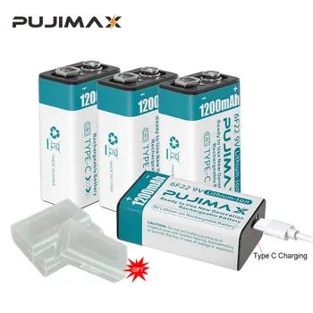 PUJIMAX 9V Bateria 1200mAh Li-ion Recarregável Tipo-C USB Bateria de lítio Para Multímetro Microfone de Brinquedo Cabo de Carregamento