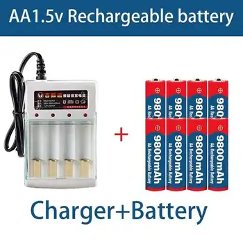 2023 Nova Marca de bateria AA 9800 mah recarregável AA de 1,5 V. Recarregável Novo Alcalinas drummey +1pcs bateria de 4 células carregador