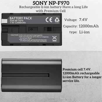 NP-F970 NP-F960 NP-F930 NP-F950 12000mAh de Substituição Compatível com Bateria Sony DCR-VX2100,FDR-AX1,HDR-AX2000,HDR-FX7,HVL-LBPB