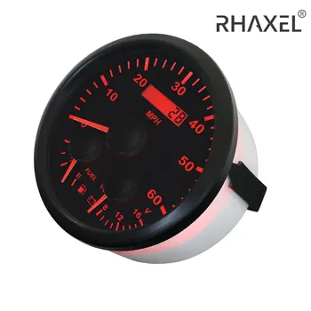 RHAXEL 85mm 3in1 Multi-Função GPS do Velocímetro, Hodômetro com o Nível de Combustível Voltímetro 12V para Moto Van com Luminoso Vermelho