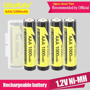 4PCS LiitoKala AAA 1000MAH/AA 2600MAH NiMH 1,2 V Bateria Recarregável Adequado para Brinquedos Ratos,com 1PC AAA/AA Bateria Titular