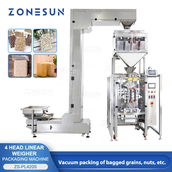 ZONESUN Automática Máquina de Embalagem de Grânulos ZS-PL420S Alimentação Pesagem de Enchimento a Vácuo Vedação Saco de Grãos Castanhas Gato Produção de Alimentos