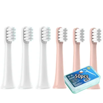 6PCS Substituível para XIAOMI MIJIA T100 Cabeças de Escova Sonic Elétrico da Escova de dentes Macia DuPont Escova de Cerdas de Bicos com Fio dental