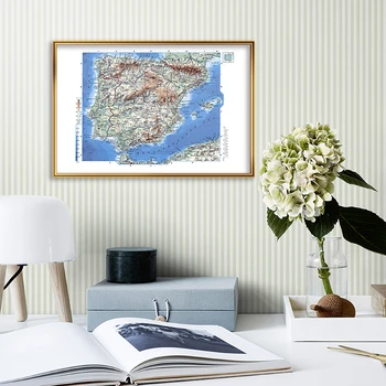 Espanha Mapa Topográfico 59*42cm Tela de Pintura Unframed Impressões de Arte de Parede Fotos de Sala de estar Decoração de sala de Aula de Suprimentos