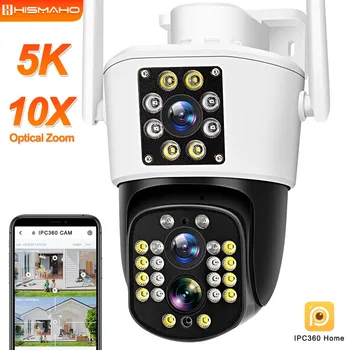 5K Três Lente da Câmera do IP de WiFi do Exterior Zoom Óptico de 10X e Rastreamento Automático de 4K de Segurança de Proteção de Tela Dupla do CCTV de Vigilância de Vídeo