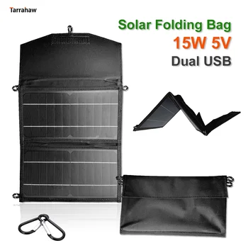 15W Folding Painel Solar, 2 USB Charge Fotovoltaica Placa Exterior de Alimentação Portátil de Telefone Celular Monocristalino Células PV Prega Pack