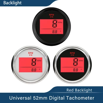 Marinho novo 52mm Digital, Tacômetro Carro de Caminhão, Barco Tacho Medidor com Hourmeter Impermeável 0-999RPM Vermelho, com luz de fundo