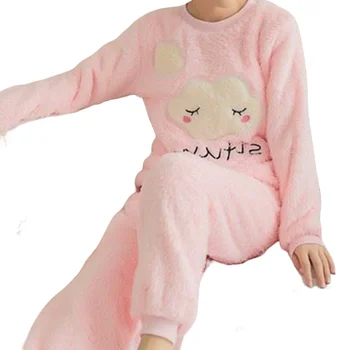 Grosso Quentes das Mulheres Pijama Conjunto Bonito e Leve Pijama Conjunto de Tops com Calças Adequado para Casa, Sala de Vestir