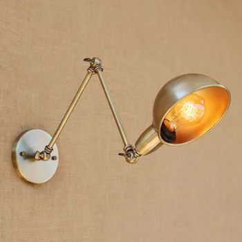 American Criativo de antiguidades do vento longa haste telescópica lâmpada de parede dobrável bronze da lâmpada de parede quarto decoração de cabeceira restaurante loft