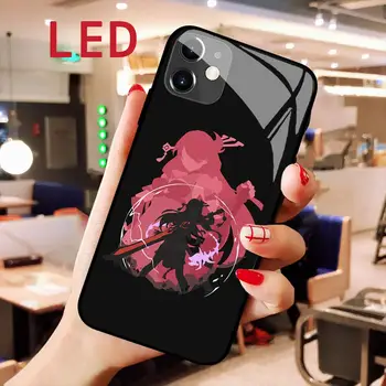Genshin Impacto de Vidro iluminado telefone de Caso Para o IPhone 14 13 12 11 Pro Max Mini XS 8 7 Controle Acústico Proteger o LED de luz de fundo da tampa