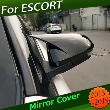 Preto brilhante, Retrovisor lado do espelho capas de ajuste para o ford ESCORT 2015-2019 Colar Estilo Espelho da Tampa da caixa