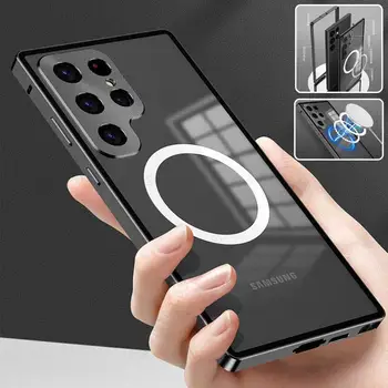 Fundas Para Samsung S23 Ultra 5G Para Magsafe Magnético Matte Case Para Galaxy S23 Plus Liga de pára-choques de Bloqueio Lente Flim Capa Protetor