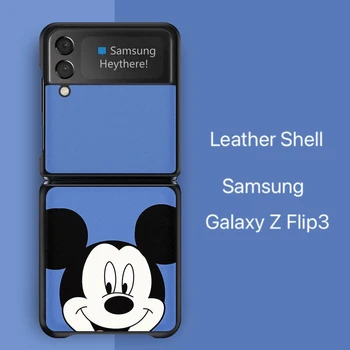 De Disney do Minnie do Mickey de Couro de Luxo Caso de Telefone para Samsung Galaxy Z Flip 3 Rígido do PC Para Z tampa 1 2 Tampa Traseira à prova de Choque Fundas