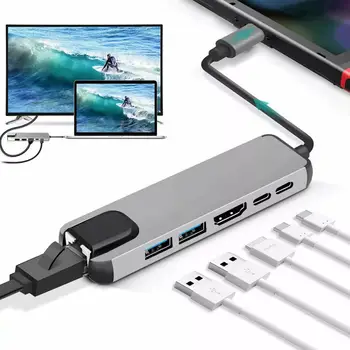 USB portátil C 4K compatível com HDMI rj45 PD Carregamento USB 3.0 de Alta Velocidade 6 em 1 Tipo C HUB 6 Adaptador de Porta para MacBook Pro