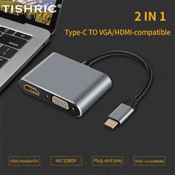 TISHRIC 2 in1 TIPO-C Compatíveis com HDMI/VGA Cabo de Adaptador de 4K/1080p HD Imagens Tipo-c/Hub USB Conector Para Computador Projector de TV