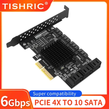 TISHRIC PCI-E X1 X4 Para 2/4/6/10 Portas SATA 3.0 Adaptador de Pci Express PCIE Riser Placa de Expansão Pci Controlador Sata Adicionar No Cartões