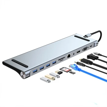 Hub USB C 11 Em 1 Tipo C Dock 3.0 o Divisor de Adaptador Multiporta 4K compatível com HDMI RJ45 SD/TF VGA PD para o MacBook e o IPad Xiaomi