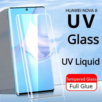 JGKK de Vidro Moderado Curvado UV Líquido Total de Cola Tampa de Vidro para Huawei Nova 8 Pro nova8 Pro Nova8Pro 5G Protetor de Tela de Vidro