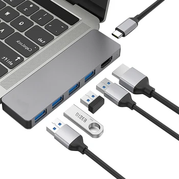 6-em-1 Dupla-C Hub Conversor Divisor de 4K USB 3.0/PD/USB-C Adaptador para MacBook Pro/Air Periféricos de Computador de Peças