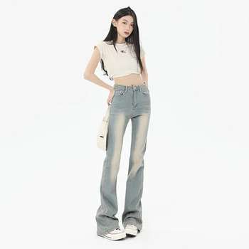 Vintage Luz Azul Cintura Alta Estilo Streetwear Reta Calças Jeans coreano Moda das Mulheres de Perna Larga Folgado Y2K de Jeans, Calças