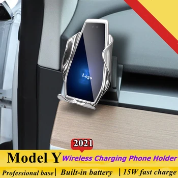 Para 2021 Tesla Model Y Titular do Telefone sem Fio do Carregador do Carro do Telefone Móvel de Montagem de Navegação do Suporte GPS Suporte Rotativa 360
