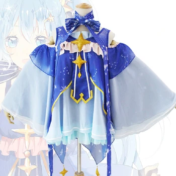Snow Miku Anime Cosplay Terno Completo de VOCALOID Peruca Traje Estrelas e Neve Vestido de Princesa Cos Mulheres Desempenhar o Papel de Adereços de Desempenho Festa