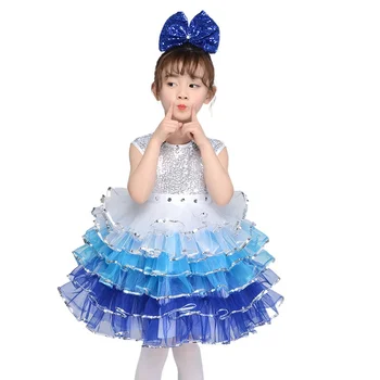 Crianças de desempenho do vestuário de jardim-de-Infância da princesa vestido de lantejoulas fofo saia pequena lotus estilo nevando holográfico roupa 