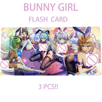 3Pcs/set ACG Bunny Sexy Menina de Refração Flash Jogo de Cartão de Coleta de Cartão de Anime Periférica Kawaii Meias Pretas de Limpeza de Cartão de Presente