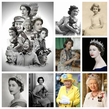 A rainha Elizabeth II Da Inglaterra, Jovens E Velhos, Retrato de Diamante Pintura de Ponto de Cruz, Bordados Arte de Parede de Mosaico de Decoração de Sala de estar