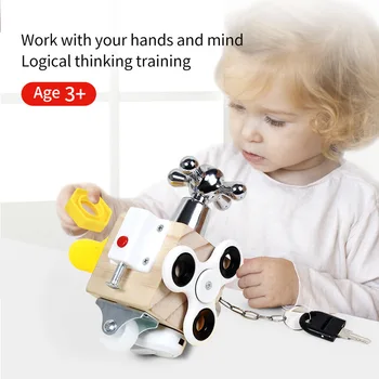 Bebê Ocupado Placa de Madeira Ocupado Cubo Crianças Montessori de Brinquedos Educativos, Mãos Segurando a Capacidade de Formação de Bloqueio Caixa de Aprendizagem Precoce