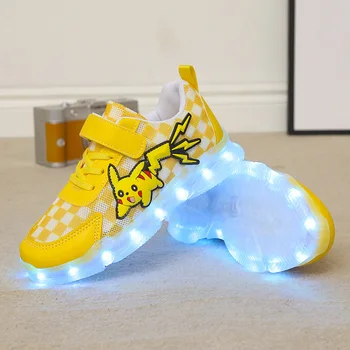 Pikachu Luminosa Tênis para Menina, Menino Diodo emissor de Luz Até Sapatos Pokemon Garoto antiderrapante Brilhante Tênis Crianças Respirável Sapatos Casuais
