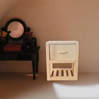 Mini Casa de bonecas Night Stands DIY Accs com Gaveta de Madeira, Mesas de Cabeceira Brinquedo para Artesanato Paisagem Decoração Mobiliário Presente