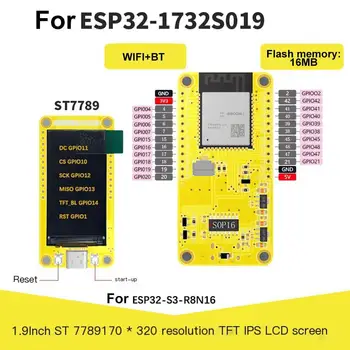 Para ESP32-S3, Com 1,9 Polegadas LCD Tela LVGL Conselho de Desenvolvimento wi-Fi Bluetooth 5.0 Display TFT Módulo