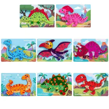 Dinossauro Quebra-cabeça 3D Puzzles de Madeira de Dinossauros de Educação Pré-escolar de Aprendizagem quebra-Cabeças Brinquedos Dinossauro Quebra-cabeça Para Crianças De 1 Conjunto de 4 Packs